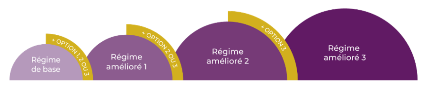Régimes de base + option 2 ou 3. Régime amélioré 1 + option 2 ou 3. Régime amélioré 2 + option 3. Régime amélioré 3
