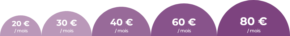 Niveaux de garanties : 20 € par mois, 30€ par mois, 40€ par mois, 60€ par mois, 80€ par mois