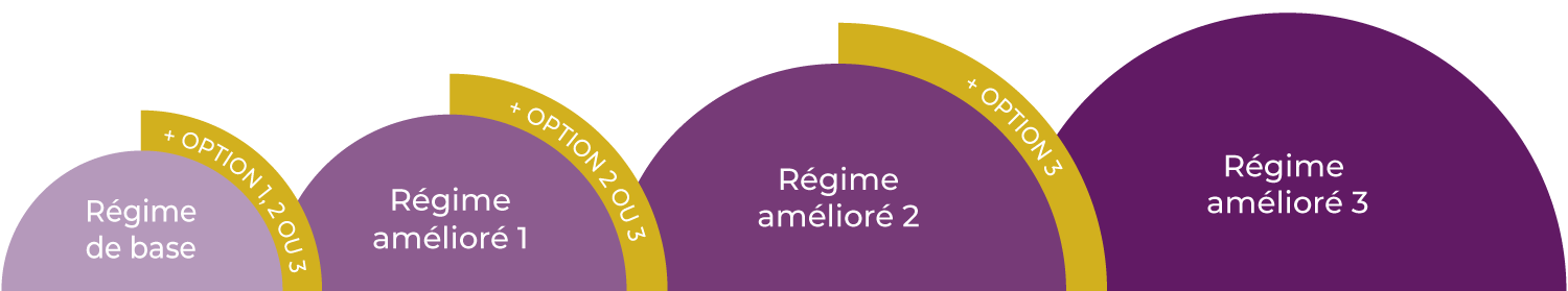 Régimes de base + option 2 ou 3. Régime amélioré 1 + option 2 ou 3. Régime amélioré 2 + option 3. Régime amélioré 3