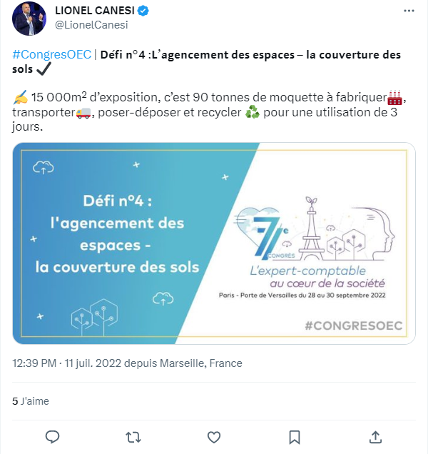 tweet de Lionel Canesi sur le 77eme congrès des experts comptable en 2022
